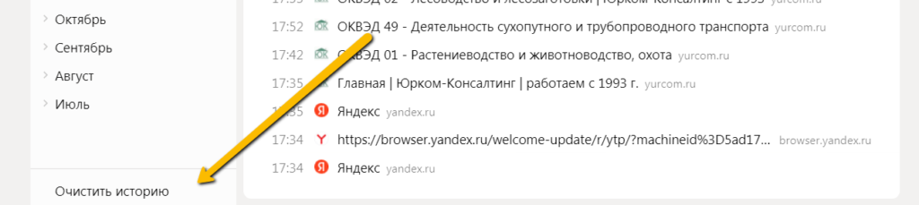 Очистить историю в Яндекс